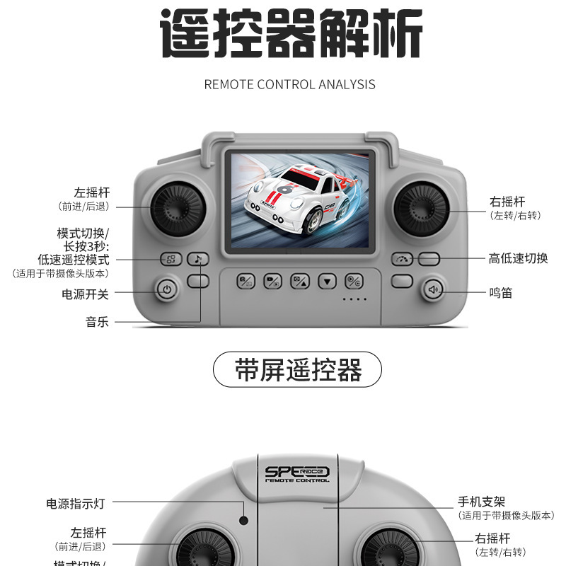Cross-border remote control MINI car camera and photo cartoon Q-version mini screen control racing drifting C6 remote control car toy pic 20