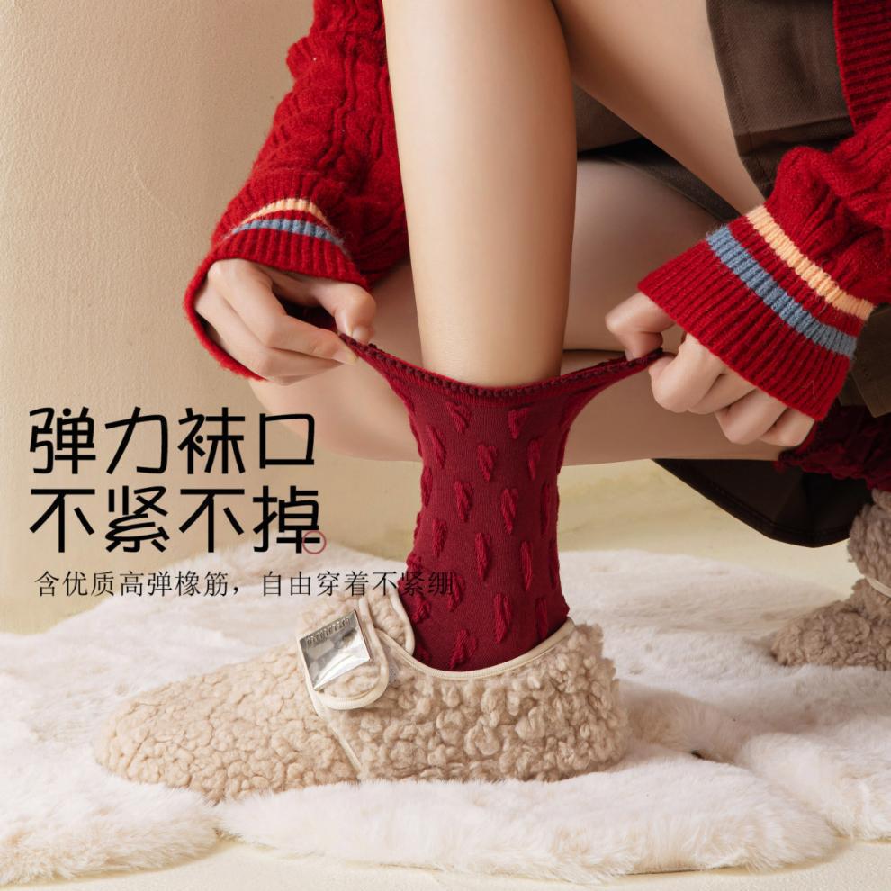 国潮2025新年本命年红袜子男女中筒喜庆发财情侣新年袜百搭红色过年袜详情4