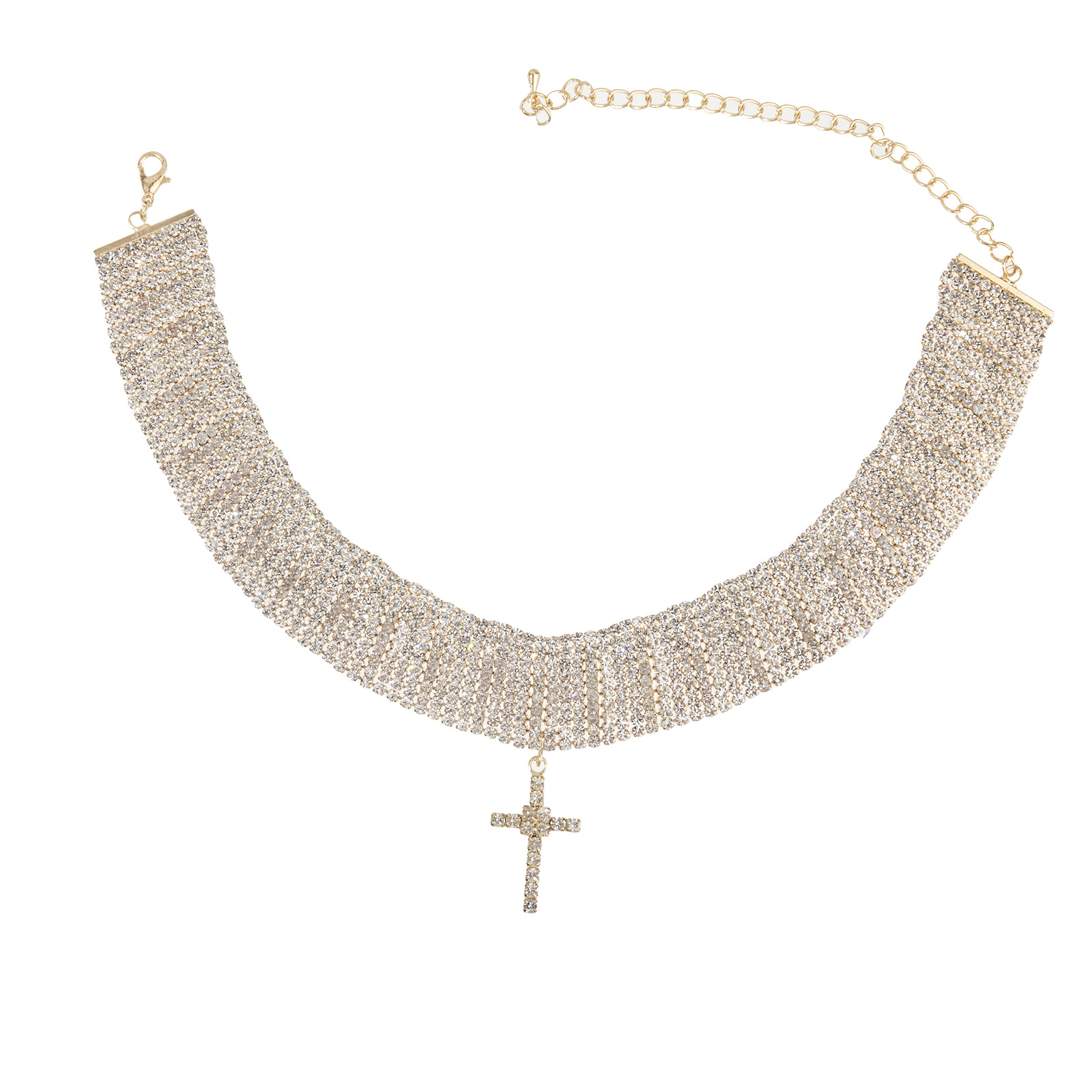 Cross-border new product creative and exaggerated multi-layer full diamond cross pendant necklace, personalized and trendy neckchain for women Choker pic 7