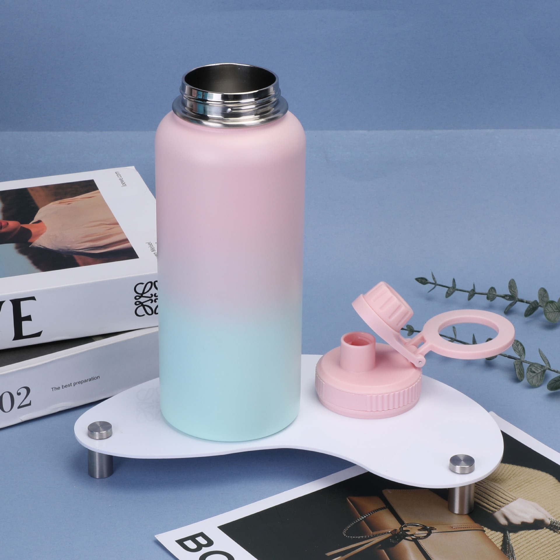 新款32oz不锈钢太空壶双层保温杯磁吸手机支架马卡龙便携运动水杯详情11