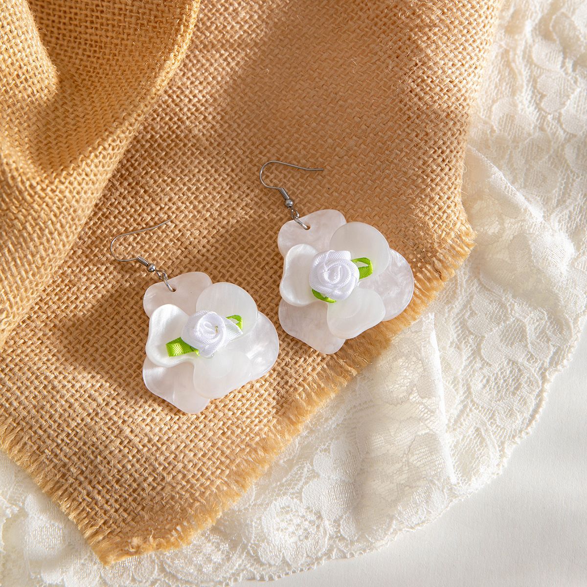 欧美跨境新款饰品 韩式蓬松大花朵耳环 高级绒布蕾丝多色耳饰套装详情43