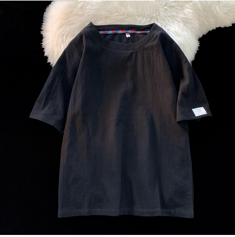 Linen short-sleeved T-shirt for men, a new summer trend. Cotton and linen half-sleeved loose solid color base layer, a trendy T-shirt top pic 27