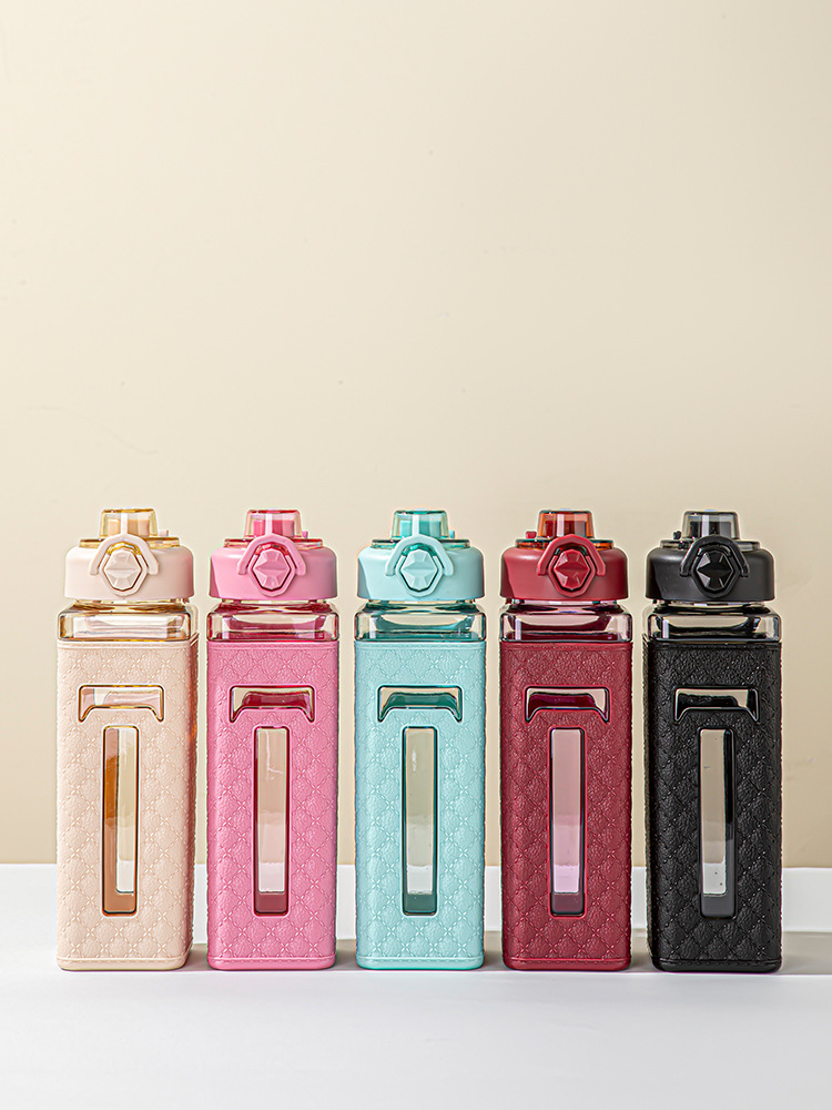 爱马仕皮纹直饮塑料水杯电商跨境亚马逊手提弹跳水壶方形太空杯女详情10