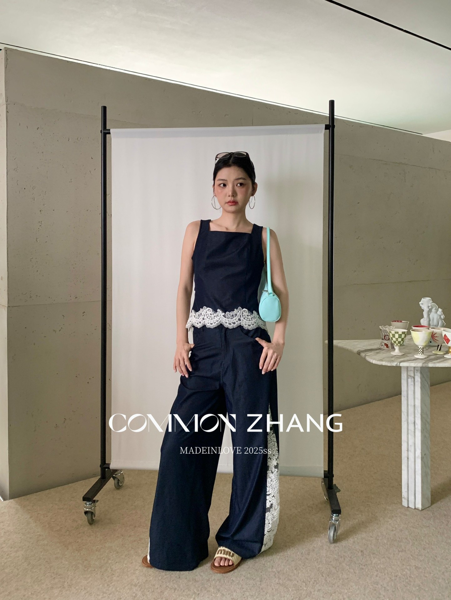 CZ ZHANG Summer French niche lace patchwork with cutout texture, low-waisted wide-leg drape casual pants B24032 pic 17