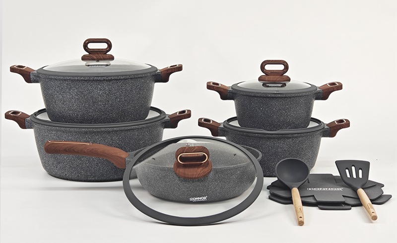 15/16 pieces cookware set 15/16 pieces non-stick pot set, tourmaline die-cast aluminum pot with bottom heat pic 3
