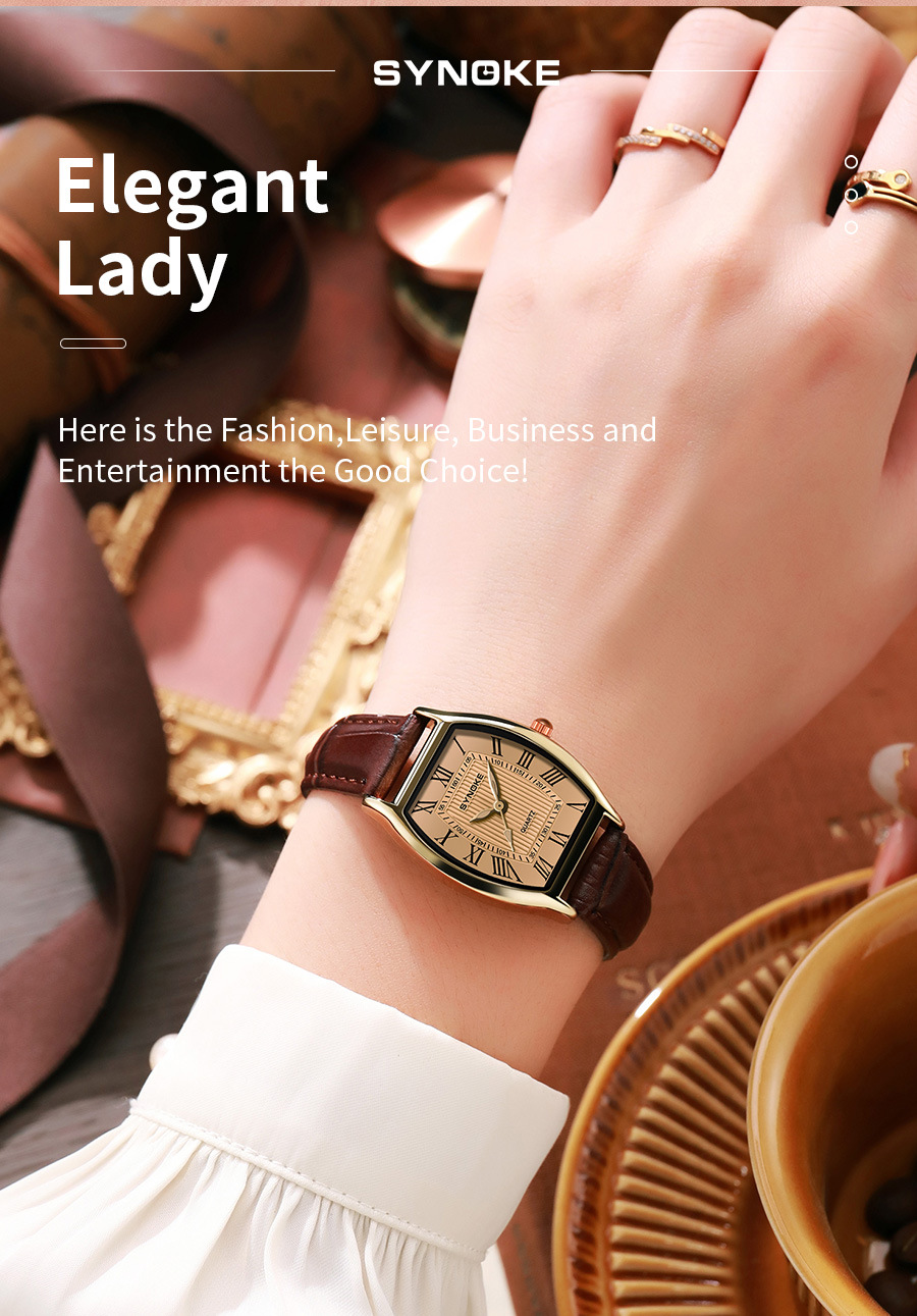 SYNOKE vintage barrel-shaped quartz watch for ladies, fashionable Roman numeral dial, light luxury wristwatch for students pic 21