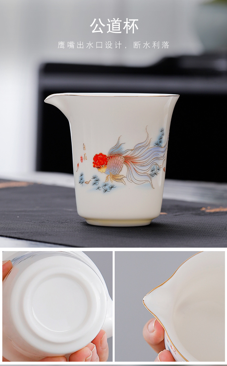 Dehua high-end sheep fat jade porcelain Gongfu tea set, home tea brewing covered bowl cup, company and enterprise festival gift for guests pic 11