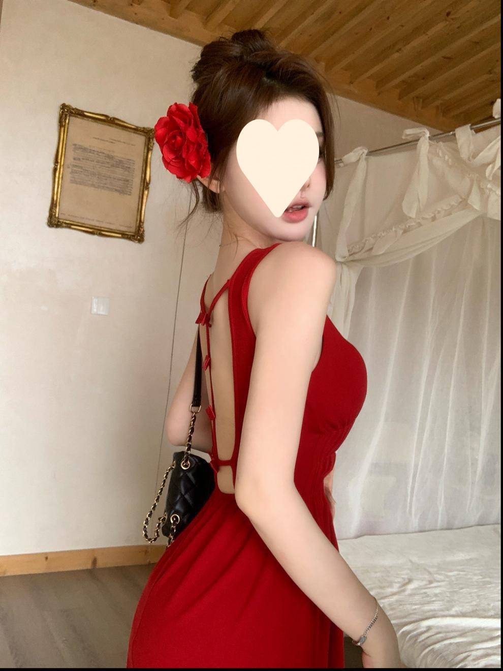 蝴蝶结性感露背法式红色连衣裙女高级感夏收腰显瘦甜辣妹吊带短裙详情3