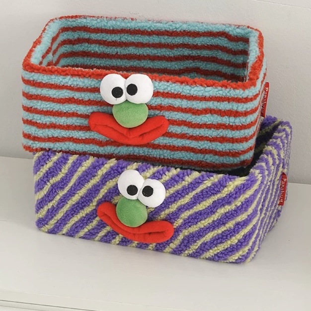 韩国ins小众设计羊羔绒收纳盒桌面小丑杂物首饰化妆品收纳筐详情1