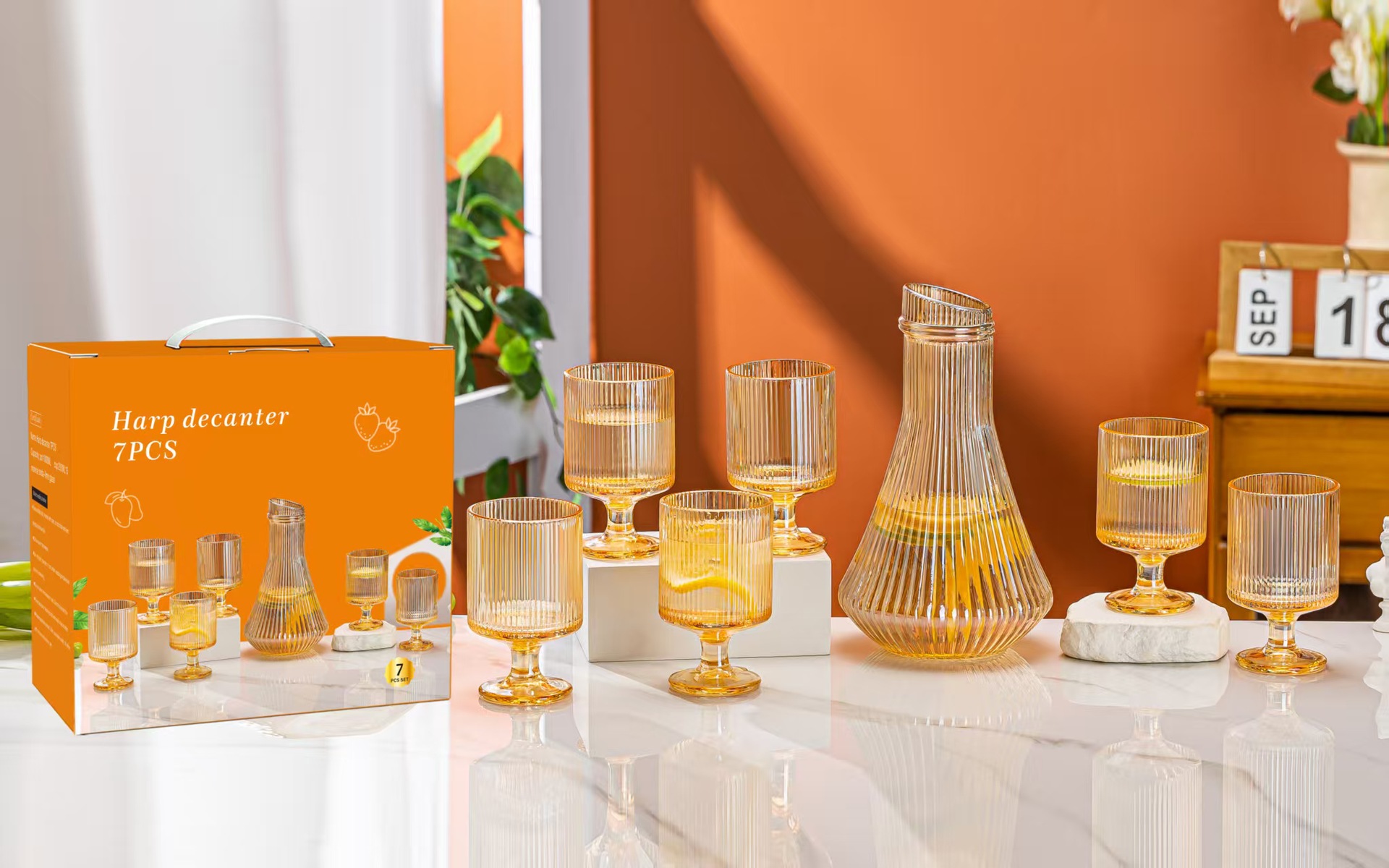 新品欧式轻奢锤纹玻璃红酒杯醒酒器套装竖纹款茶具礼品随手礼品赠品详情8