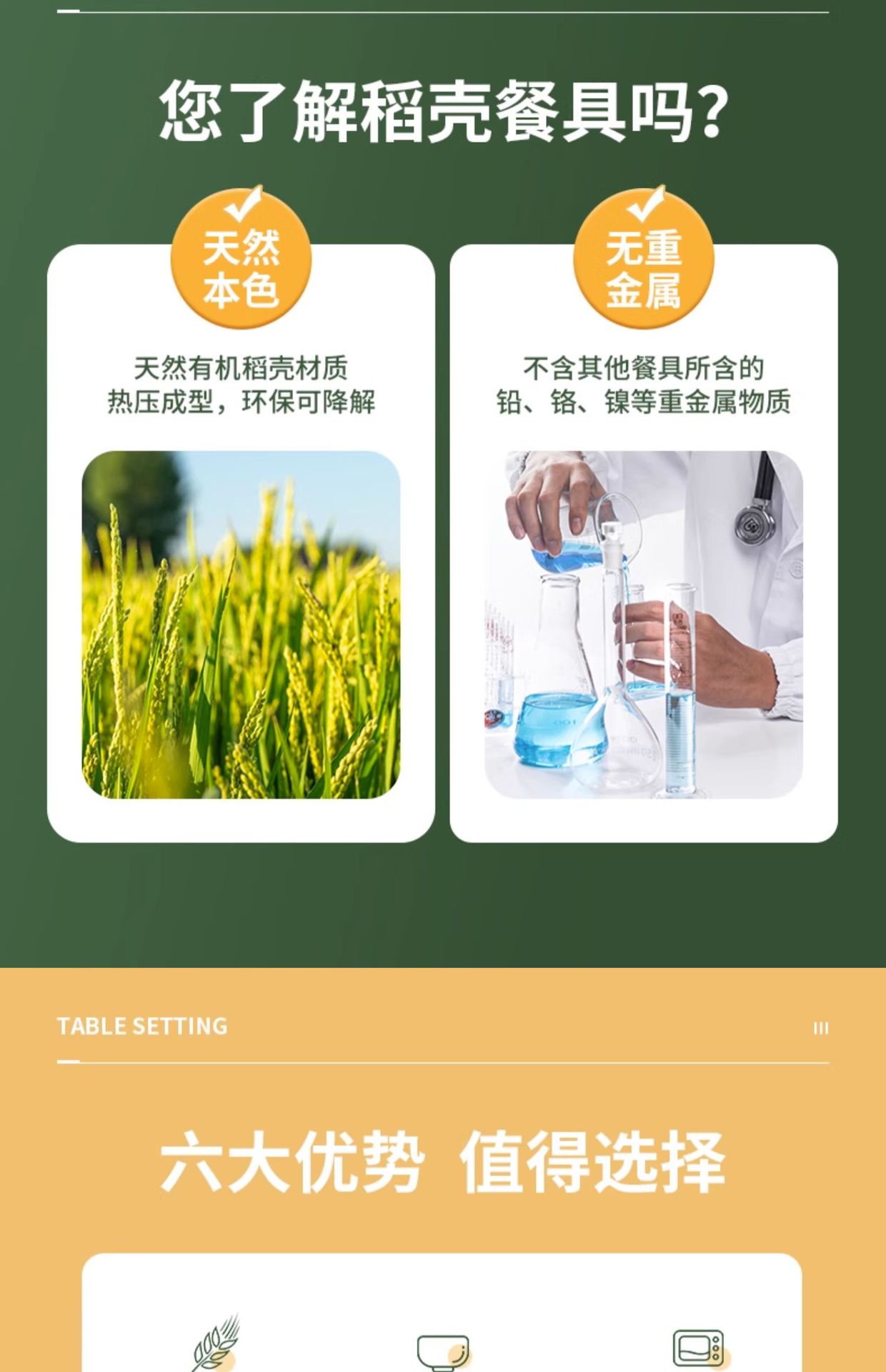 一次性餐具四件套家用商用食品级可降解餐具聚餐户外稻壳碗筷套装详情1