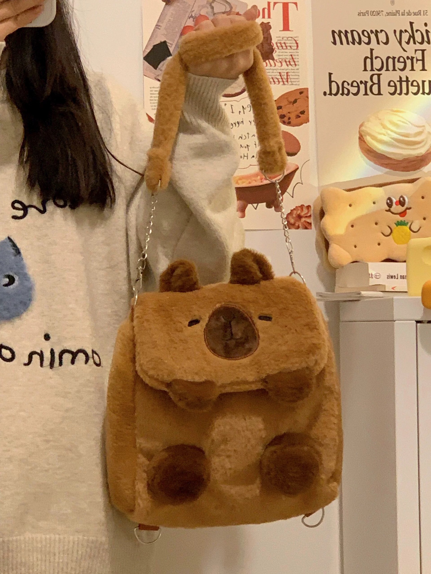 卡皮巴拉包包女款毛绒可爱百搭卡通水豚大学生斜挎包双肩包单肩包详情2