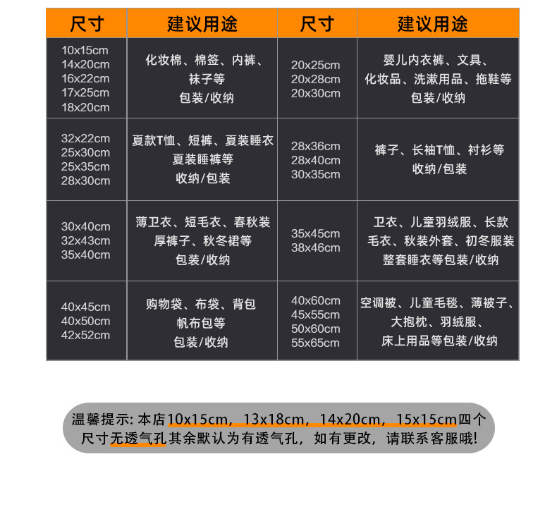 现货透明磨砂服装拉链袋pe塑料自封袋定制内衣裤警示语服装包装袋详情4