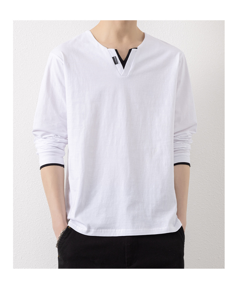Two V-neck long-sleeved T-shirts for men, a thin spring and autumn top, pure cotton outerwear, a long Johns, a sweatshirt, and a casual base layer pic 19