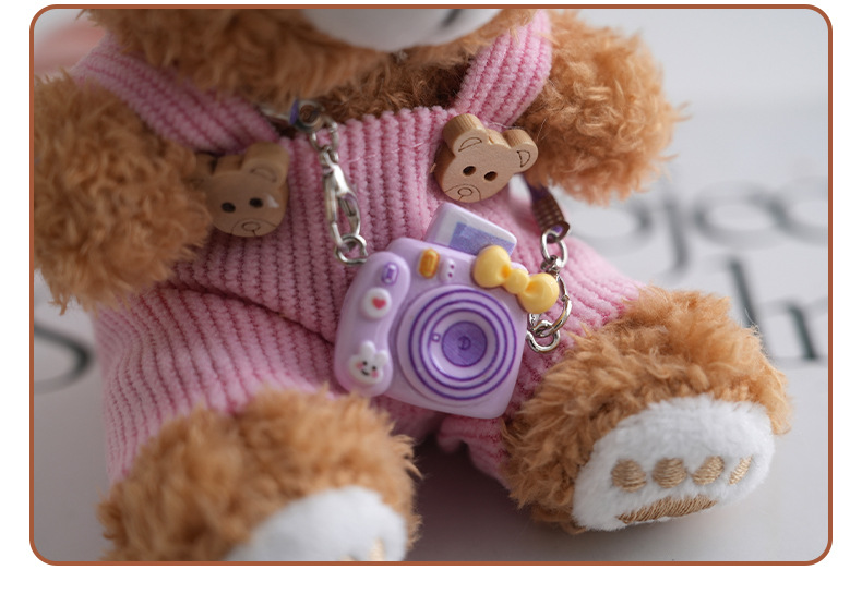 Cute internet-famous overalls, camera, teddy bear, plush toy, hanging ornament, cartoon costume, fabric doll, toy bag decoration pic 15