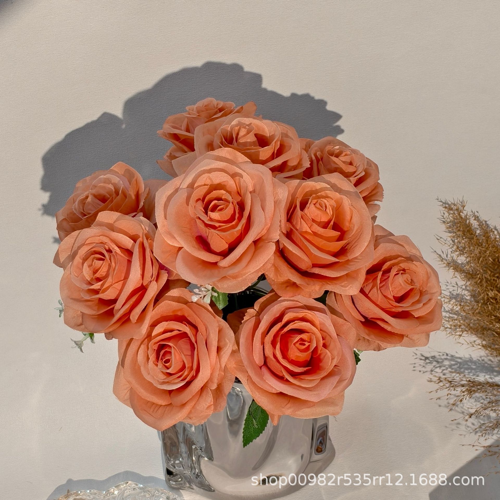 厂家批发10头玫瑰仿真花婚庆婚礼堂装饰玫瑰花假花外贸跨境西洋玫详情20