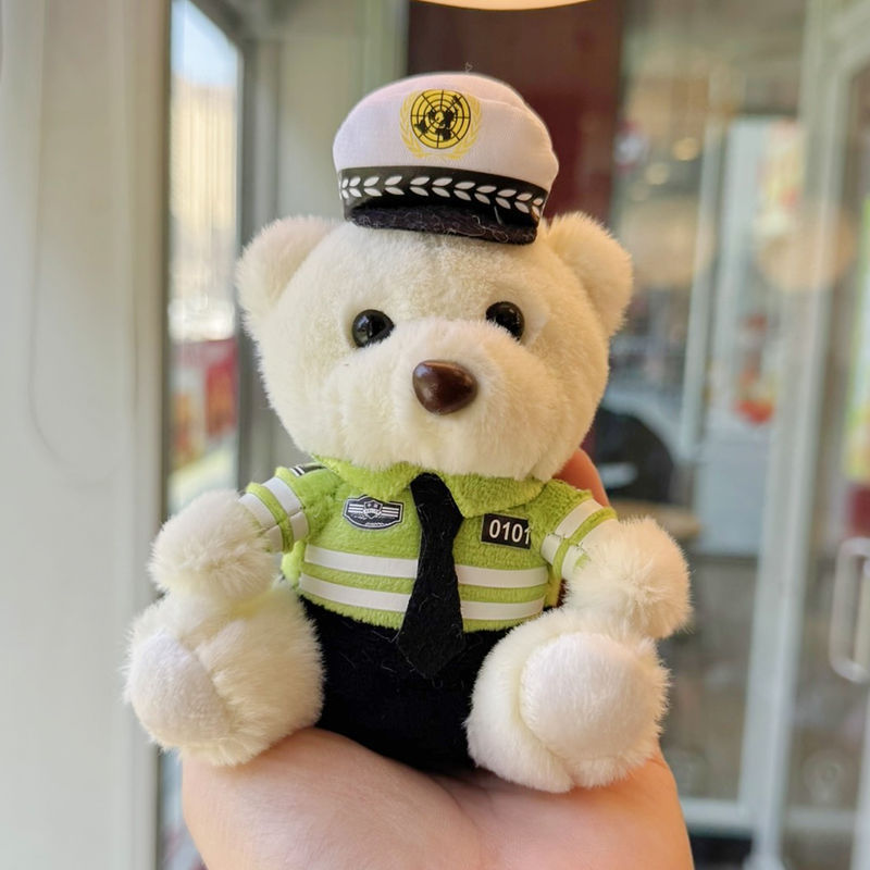 新款警察熊交警消防熊小挂件毛绒玩具公仔网红铁骑玩偶可爱钥匙扣详情11