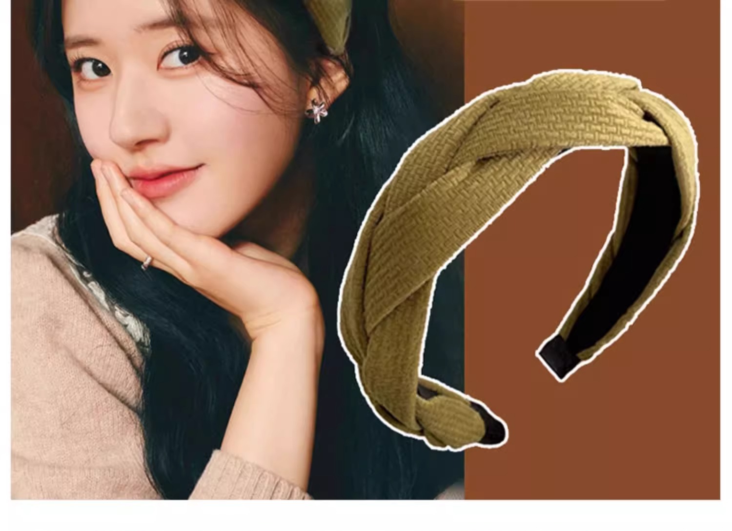The black braided high-end hair band for autumn and winter is versatile and elegant. It features a high headband, hairpin, and Maillard brown hair accessory for women pic 29