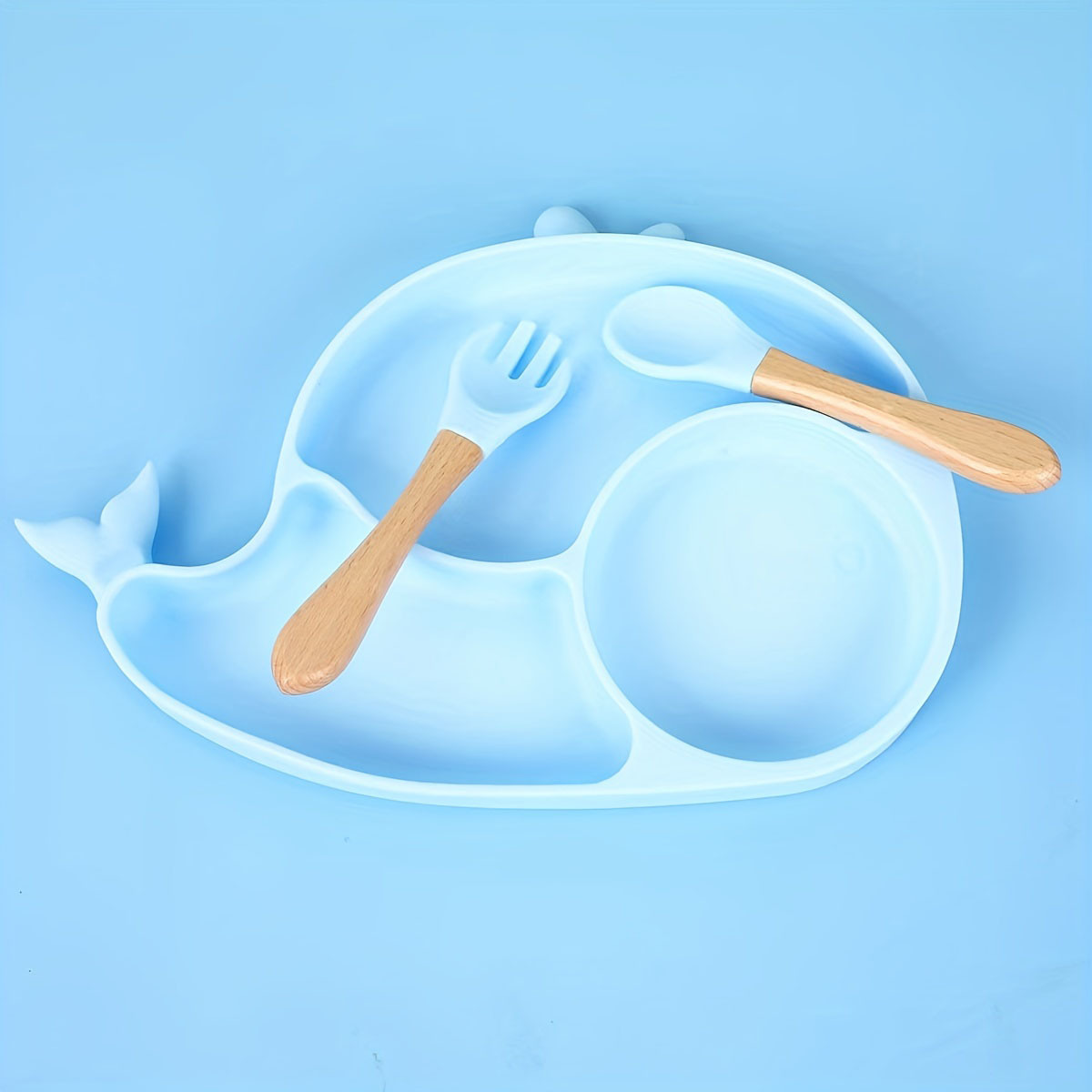婴童新款食用级硅胶餐盘带勺叉动漫可爱婴幼儿安全餐具批发直销禾果米糊辅食瓶详情8