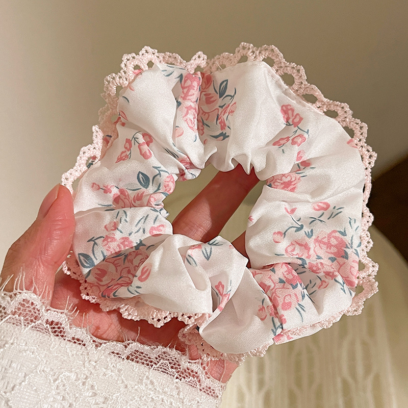 甜美清新蝴蝶结韩系大肠发圈蕾丝花边新款马尾发绳少女心头绳发饰详情9