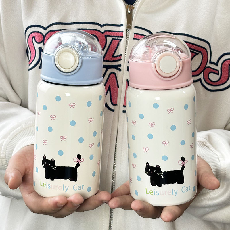 简约小猫保温杯可爱高颜值女生学生吸管杯儿童316不锈钢双饮水杯详情21