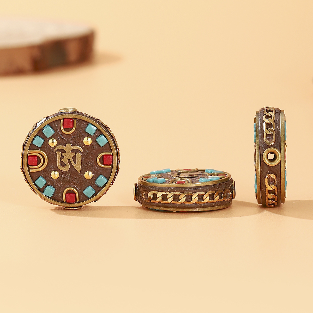 Tibetan-style Nepalese beads, loose beads, copper beads, back cloud inlay, retro ethnic style DIY jewelry accessories, spacer beads, bucket beads pic 44