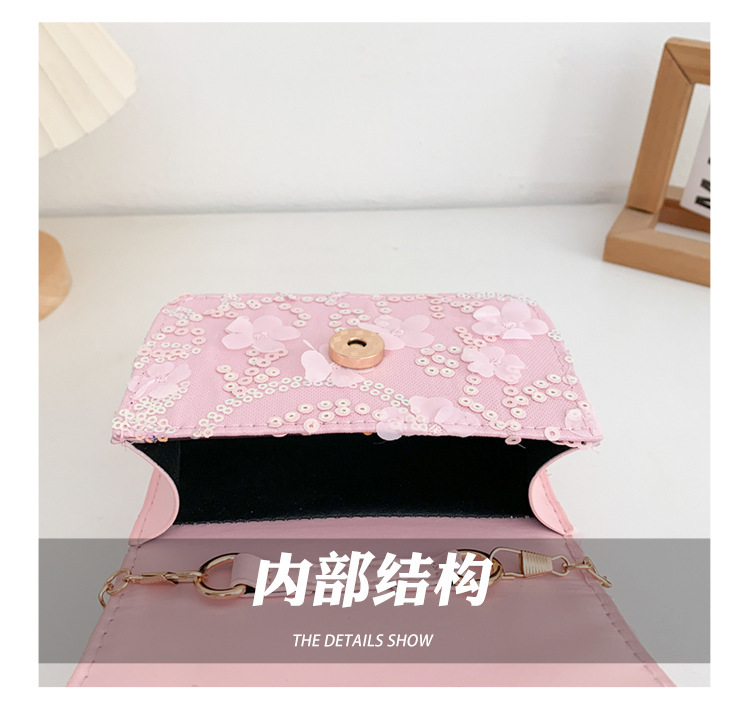 新款手提包可爱小女孩儿童零钱包洋气亮片时尚公主珍珠单肩斜挎包详情22