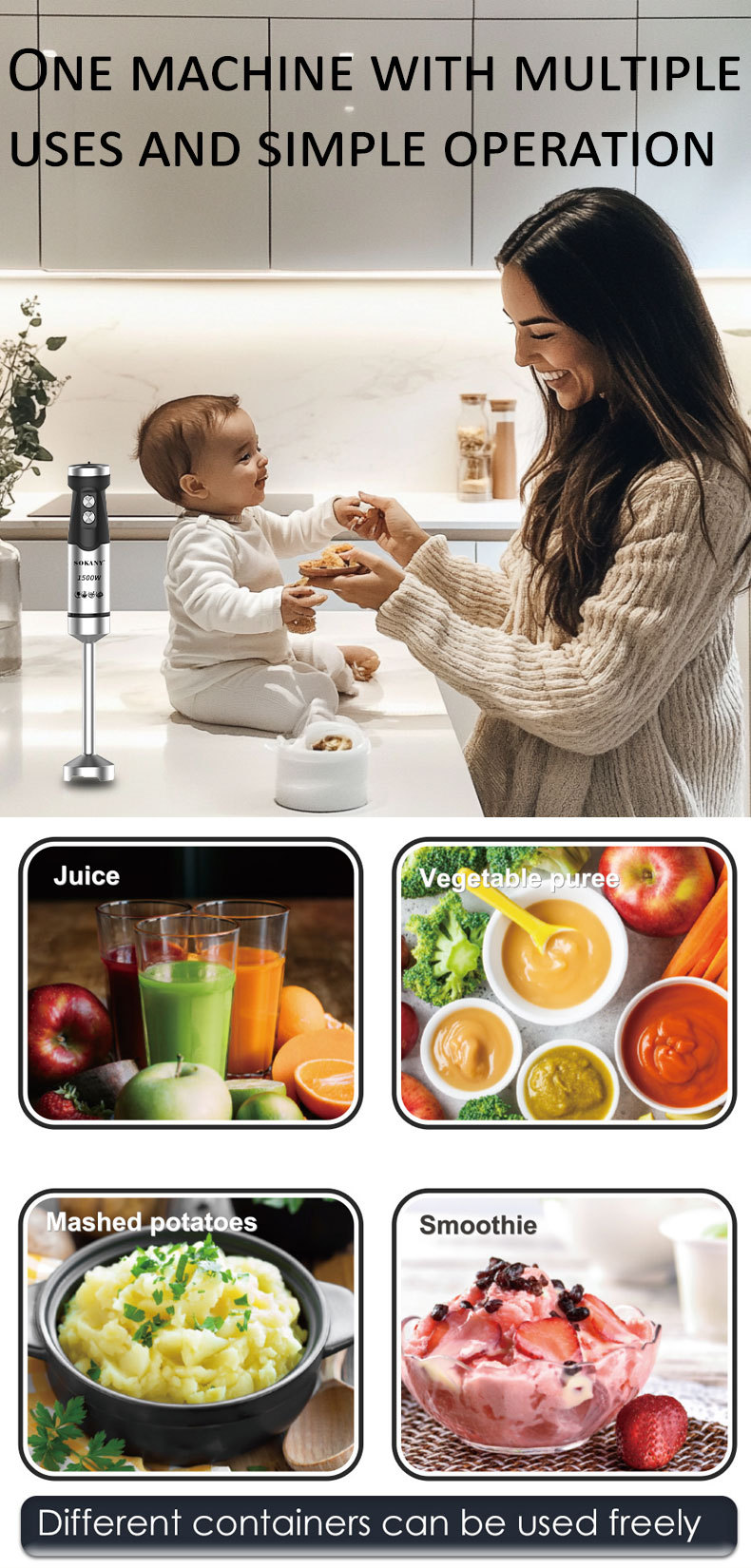 Foreign trade SOKANY02020 BLENDER Bar, Multi-functional Food processor, Juicer, Shredding Bar, HAND BLENDER pic 5