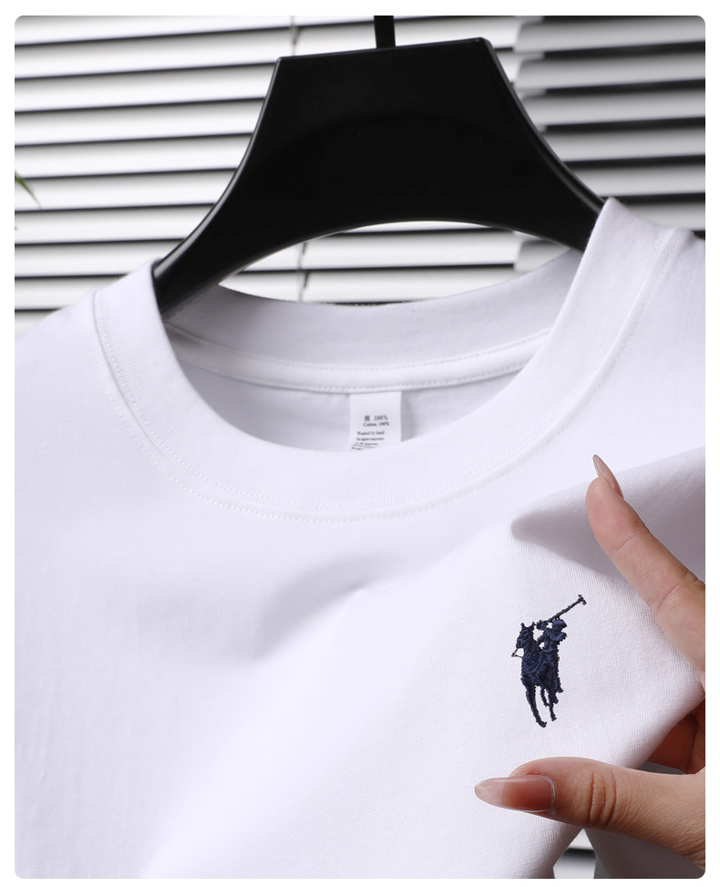 跨境纯棉绣花短袖男士t恤2025夏季新款休闲透气圆领半袖薄款体恤详情24