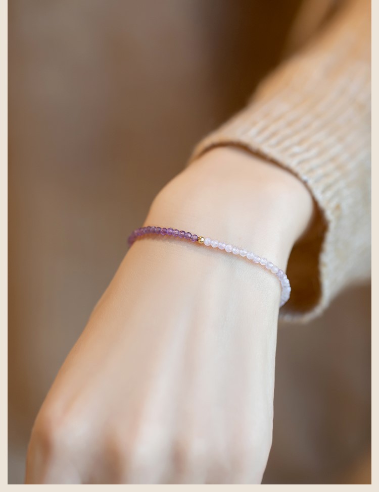 天然薰衣草紫水晶手链14k金纯银珠不掉色幸运女手环串工厂批代发详情6