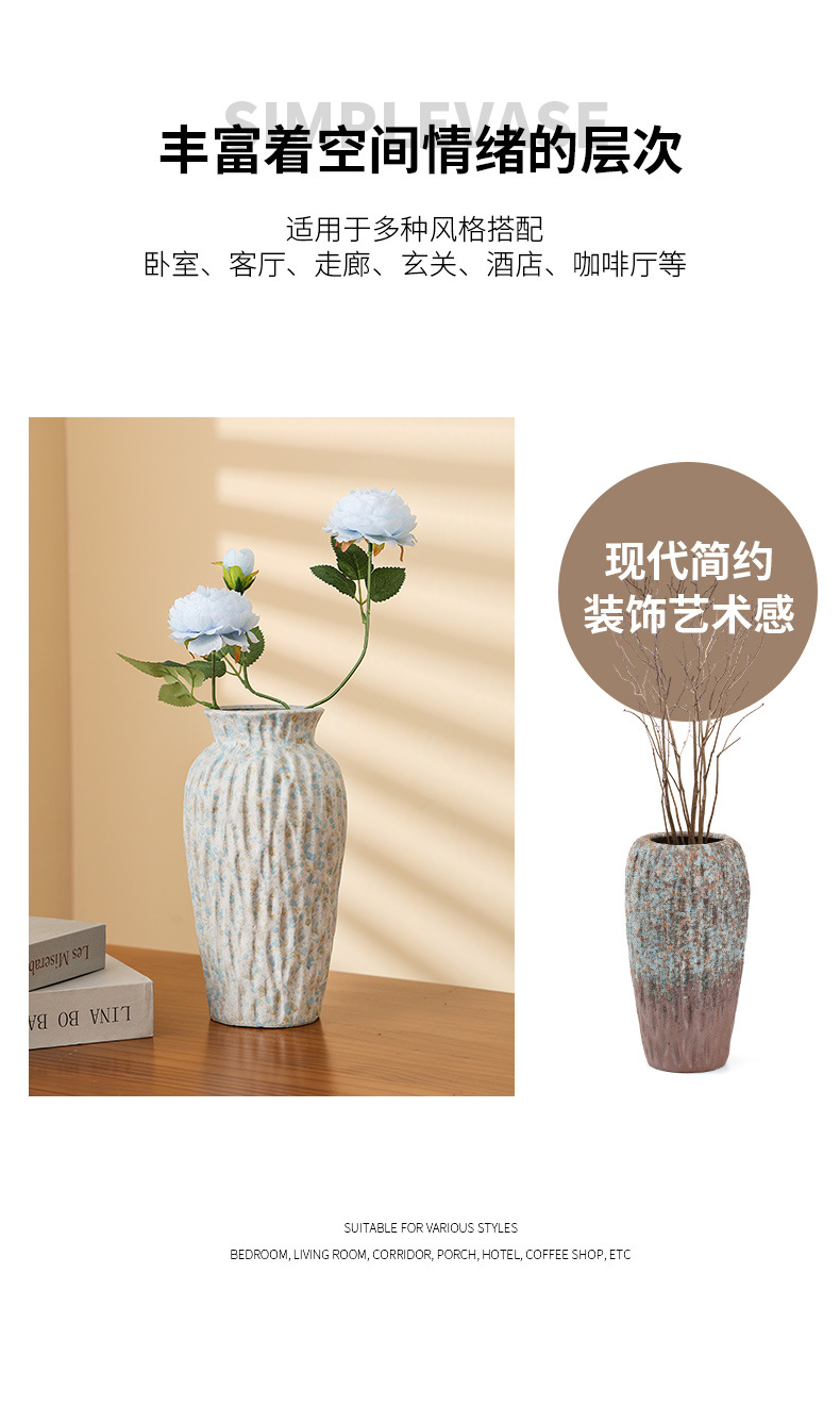 2025 Large-diameter vase, ceramic hydroponic and hydroponic fresh flower arrangement, artificial handcrafted flowers, retro large dried flowers pic 4