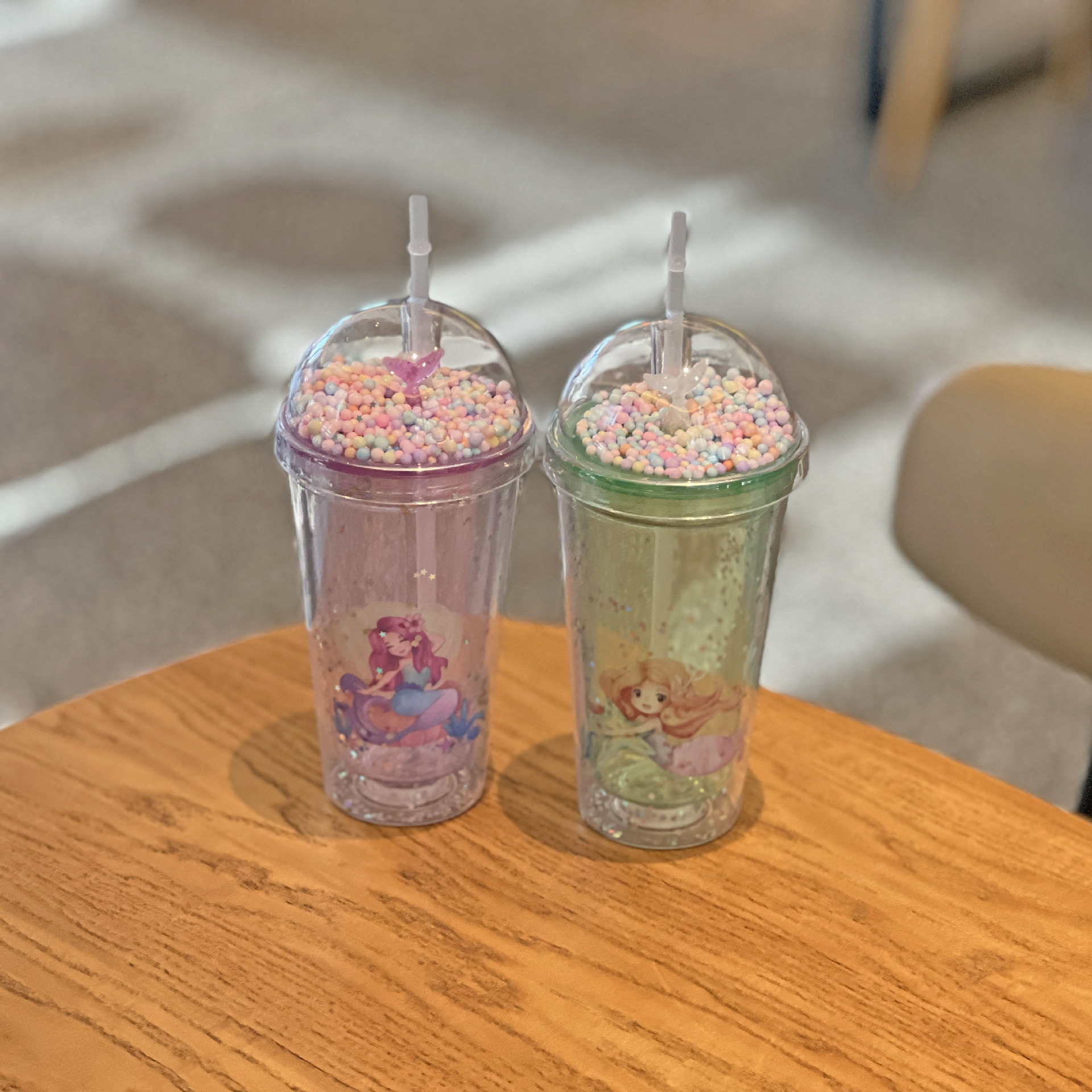 创意卡通美人鱼塑料吸管杯子夏日双层碎冰杯网红可爱塑料水杯批发详情8