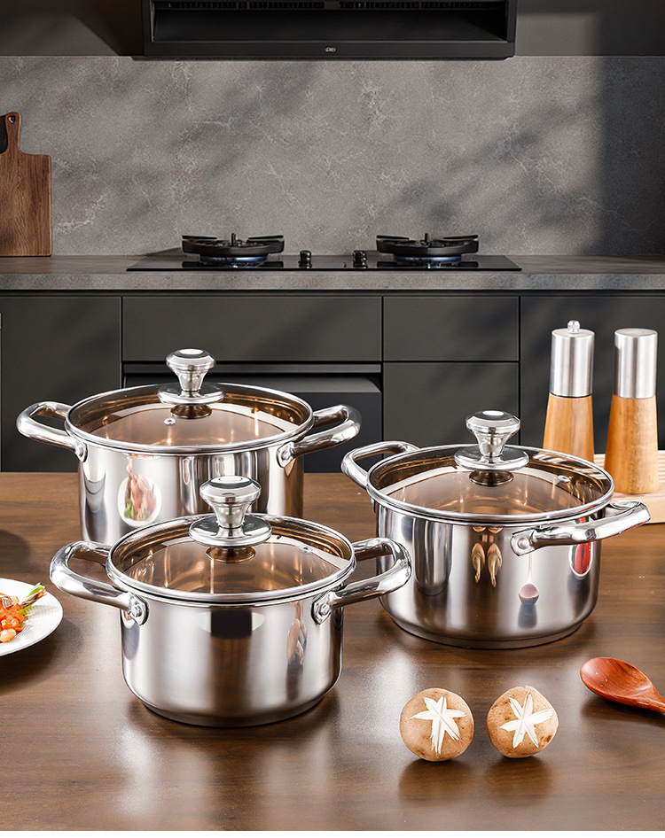 Thickened stainless steel soup pot, household baby food pot, soup pot, induction cooker pot, steamer, double-ear pot, milk pot, stew pot pic 3