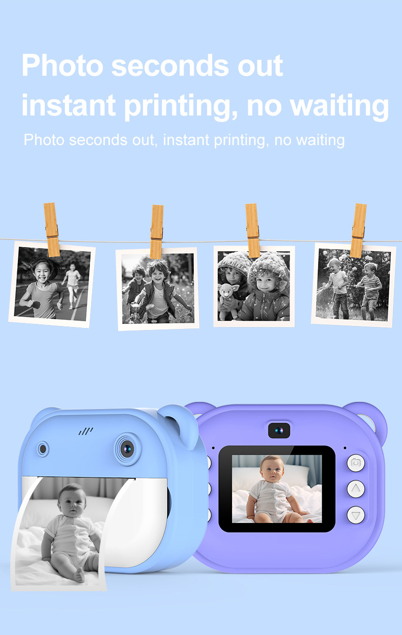 跨境新款儿童拍立得打印相机高清双镜头可拍照录像玩具礼盒代发详情7