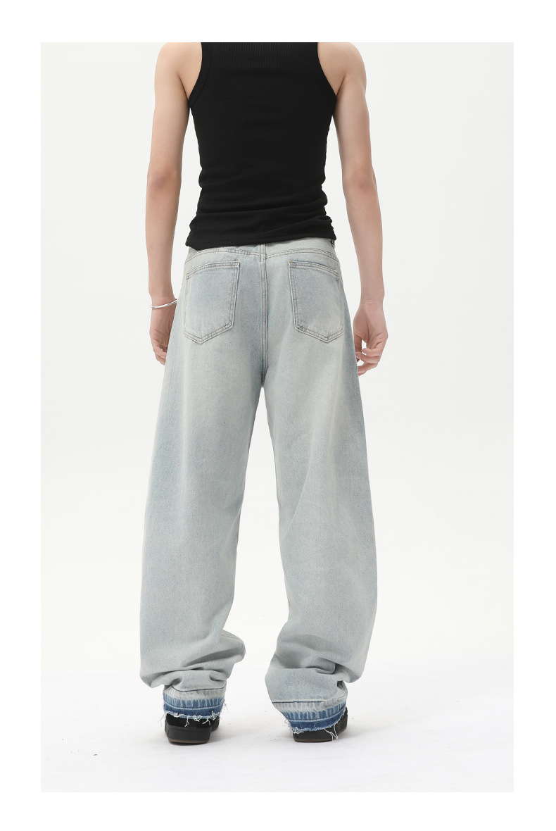 MTLCLOTHES男装| 小众设计感浅色阔腿牛仔裤宽松显瘦直筒弯刀裤潮详情10