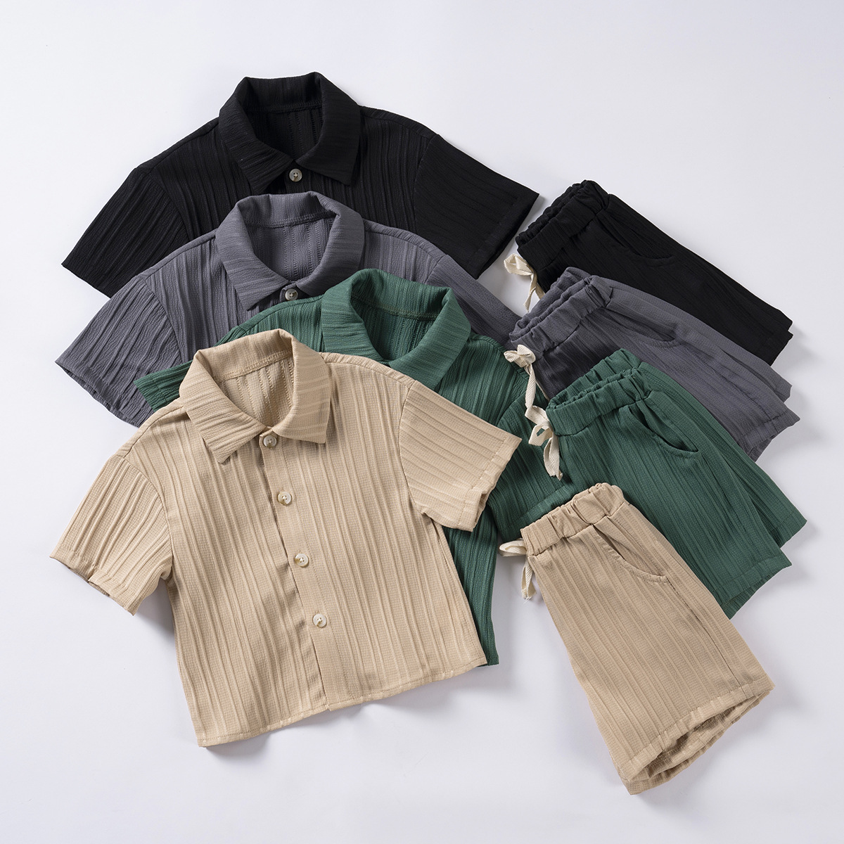 Hombre niño verano conjunto de camiseta de color sólido solo abotonado niños blusa de solapa manga corta aliexpress burst medio bebé niño pic 2
