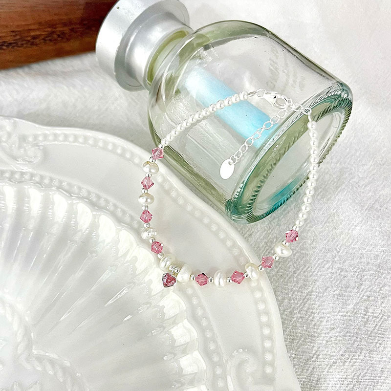 S925纯银天然珍珠拼接水晶手链女2025新款粉爱心春夏小众精致手饰详情5