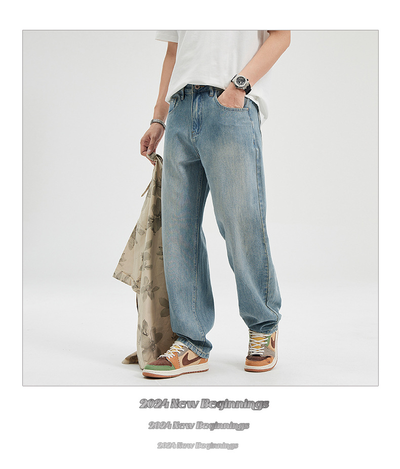 LKTM男装#美式莱赛尔垂感阔腿牛仔裤男高级感简约百搭宽松直筒裤详情8