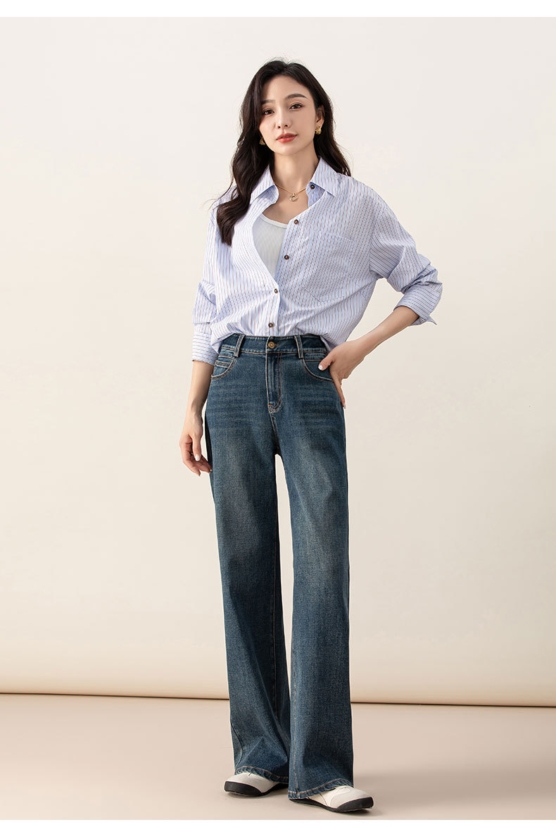 鑫阁高腰梨形窄版阔腿裤宽松显瘦显腿长直筒2025秋季新款牛仔裤女详情24