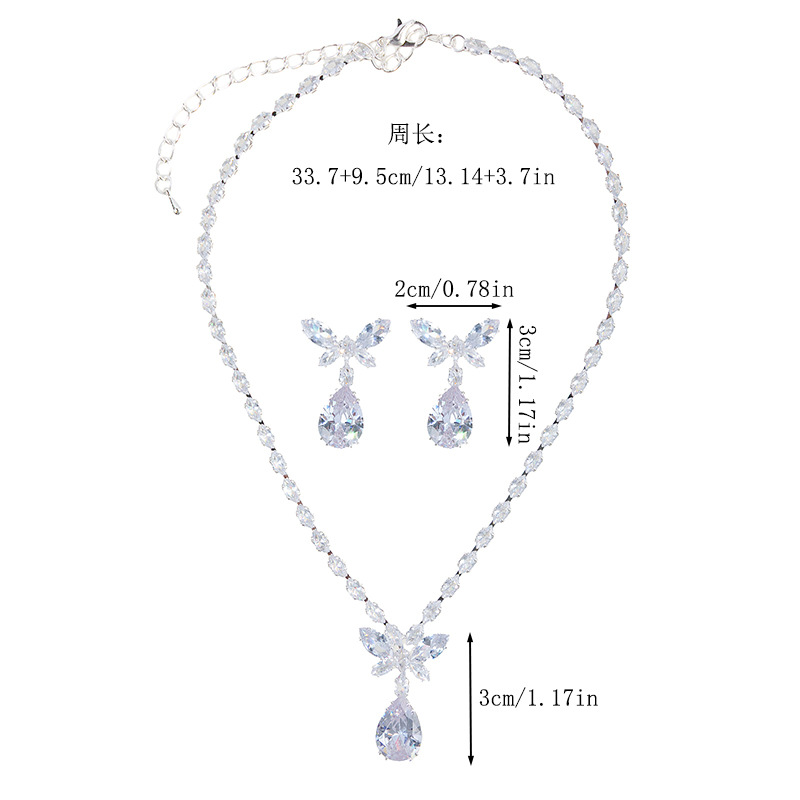 New cross-border two-piece set for brides, wedding banquets and parties, full zircon bow pendant jewelry set, shining and exquisite accessories for women pic 4
