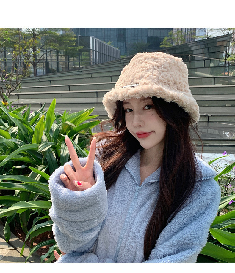 渔夫帽子秋冬季大帽檐新款羊羔毛女韩版同款百搭加厚日系护耳盆帽详情6