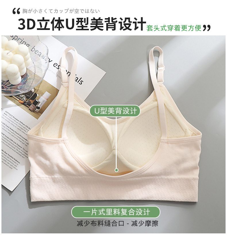 Vest-style underwear for girls, junior high school students, senior high school students, girls in their growth period, steel-ribbed fixed cup strapless bra, summer pic 10