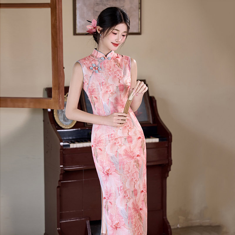国潮粉色国风传统中式长款旗袍改良年轻款2025新款女复古修身短袖夏季详情8