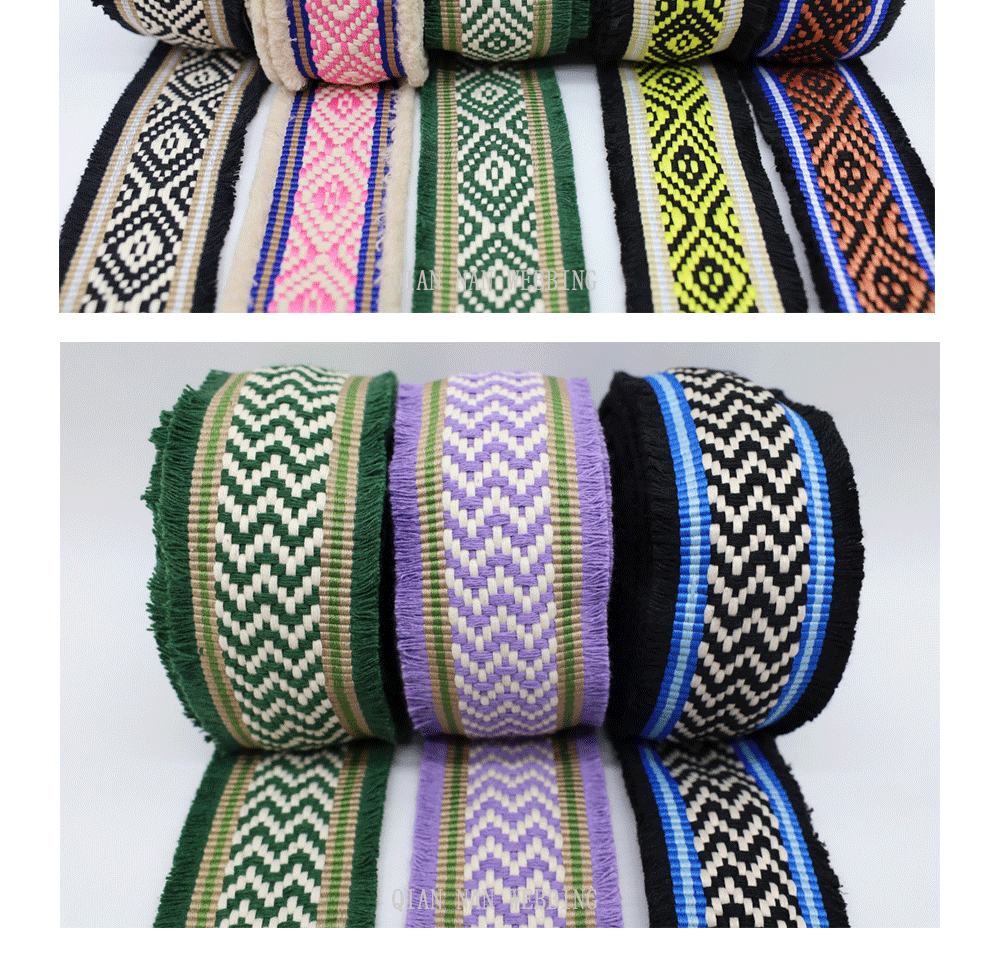 Factory direct supply of 60mm wide fringed tassel ethnic style jacquard webbing for luggage straps, clothing, shoes and hats, and decorative accessories pic 5
