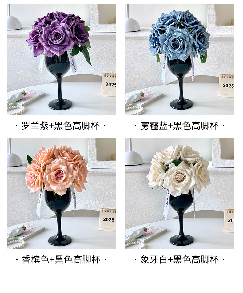 仿真玫瑰花高端轻奢餐桌插花装饰摆件花假花花束摆设花艺跨境代发详情6