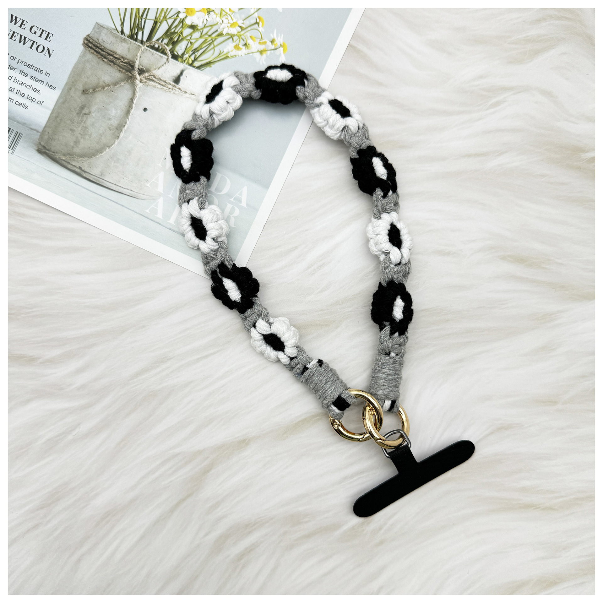 ins欧式手机挂件编织手机链小雏菊花朵编绳钥匙扣包包创意礼物女详情10