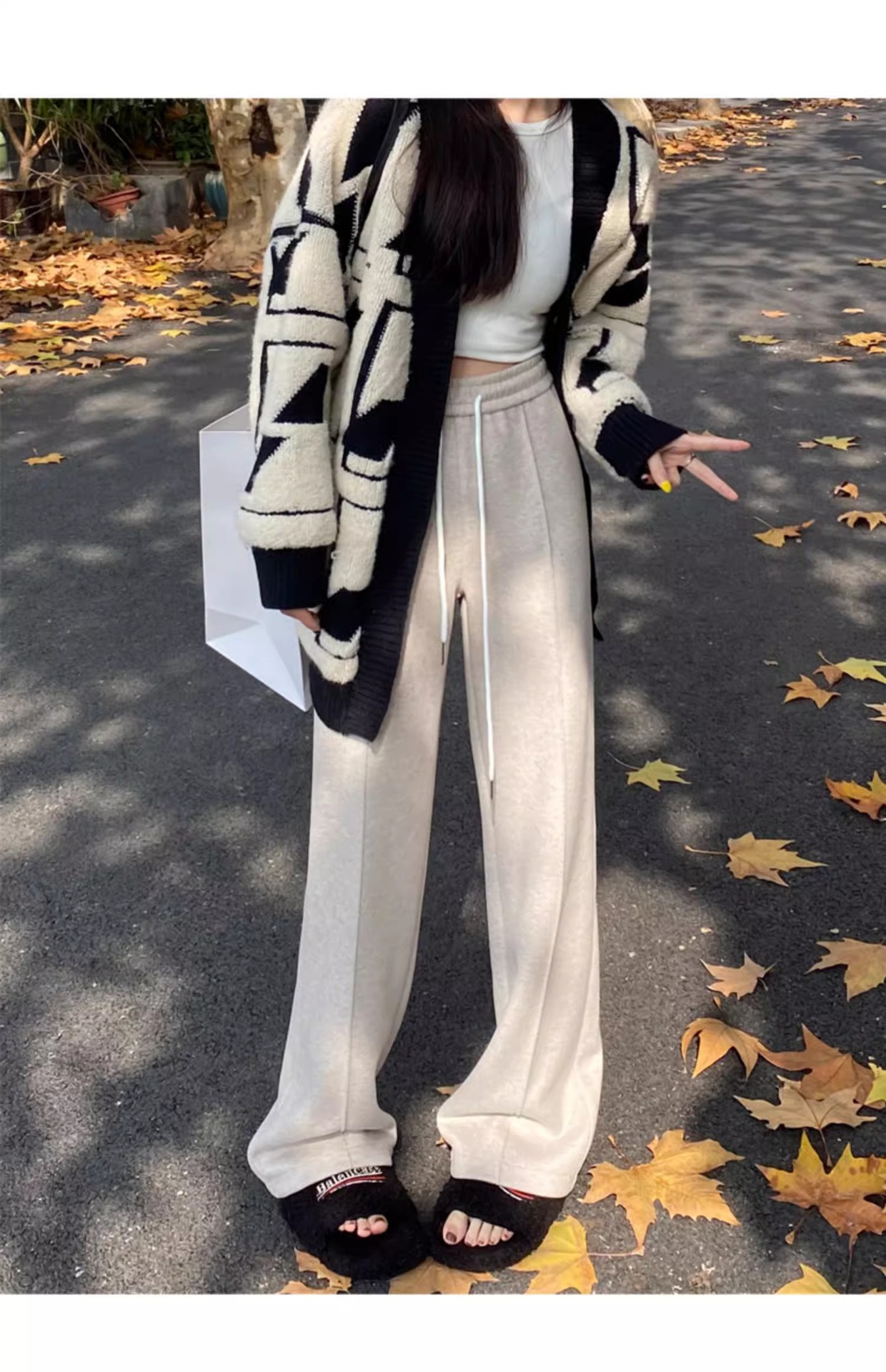 Narrow wide-leg pants for women 2025 autumn/Winter new style, large-sized, chubby girls, high-waisted, slimming, flowing and touching tweed straight-leg pants pic 22