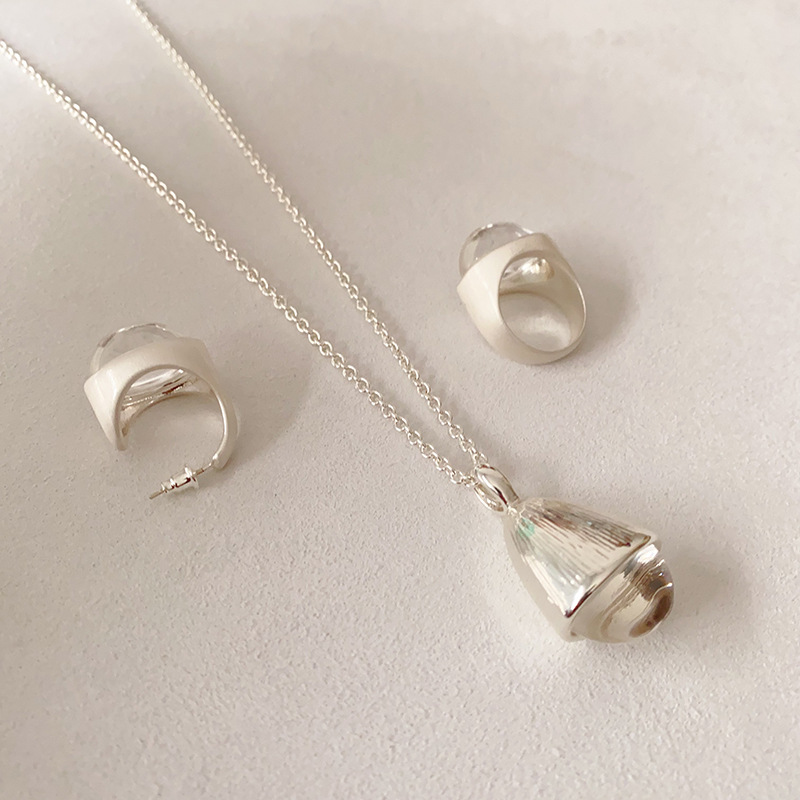 新款白水晶松果项链铜镀银冷淡风小众925银针耳钉个性戒指食指戒详情6