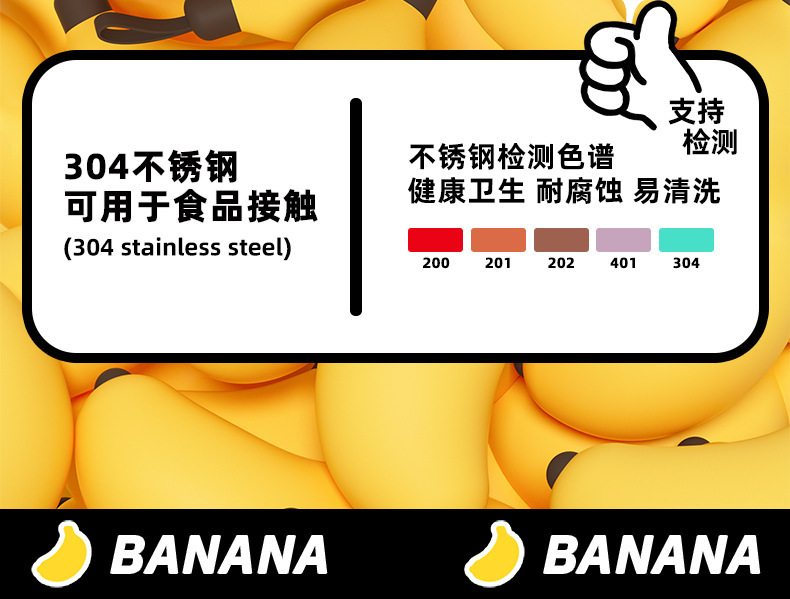 新款不锈钢筷勺三件套可爱卡通香蕉套装学生上班族创意便携式餐具详情8