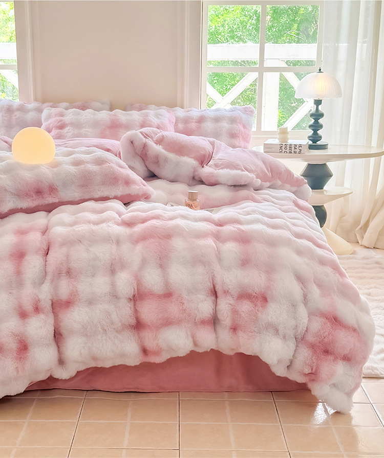 2025 Winter New rabbit-like plush four-piece set, high grammage double-sided plush and fleece warm bed sheet and duvet cover three-piece set pic 5